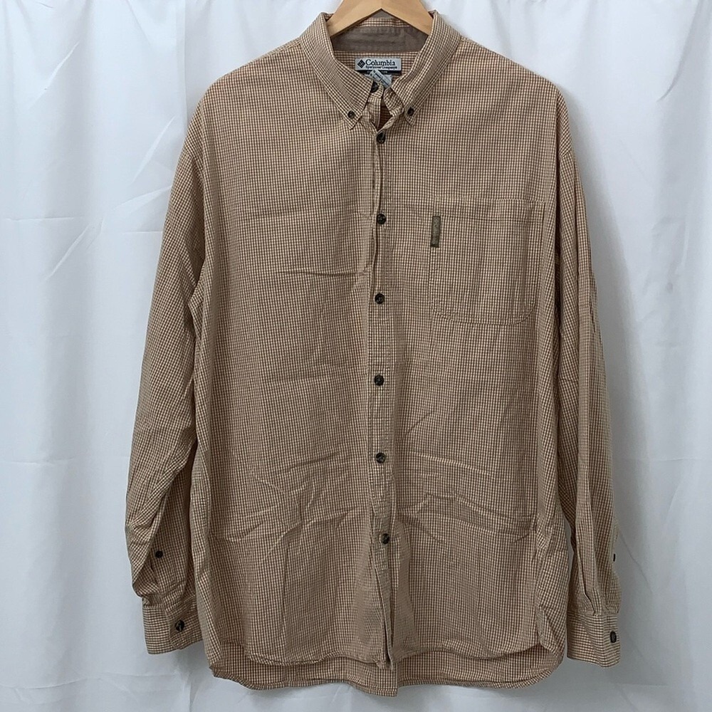 Columbia Mens XL Tan Gingham Long Sleeve Button Down Shirt AM7400 - Picture 1 of 8